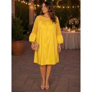 Draper James Yellow Lace Yoke Bell Sleeve Shift Dress Size 24 Summer Event Dress